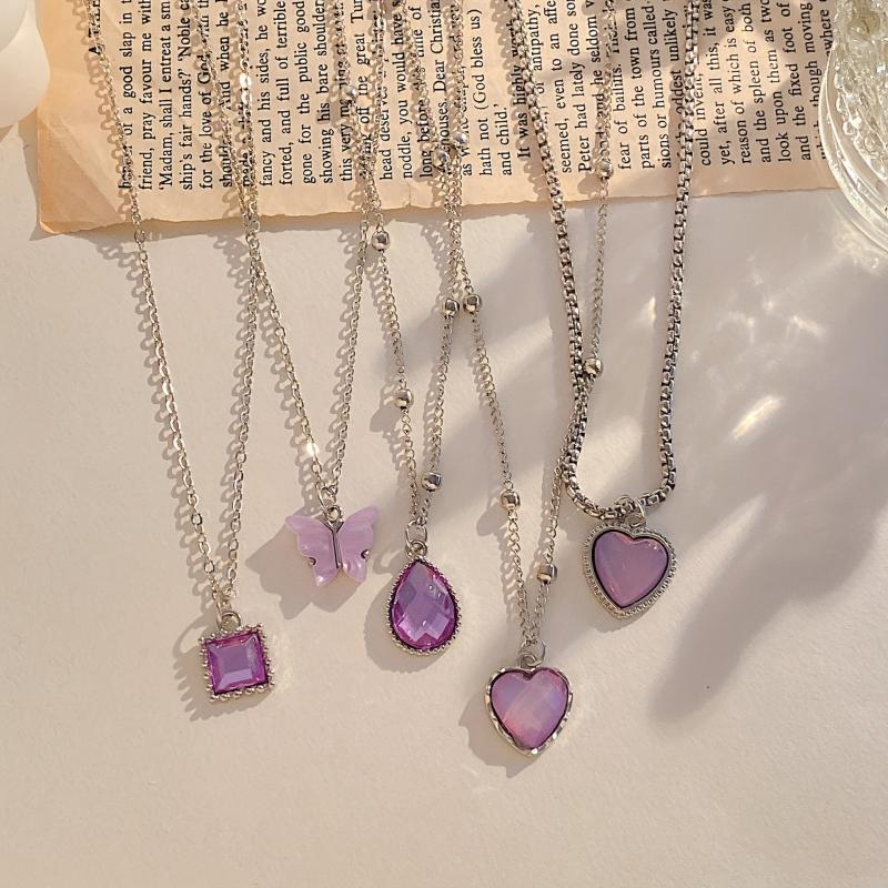 5pcs Butterfly Love Necklaces Water Drop Pendant Necklace