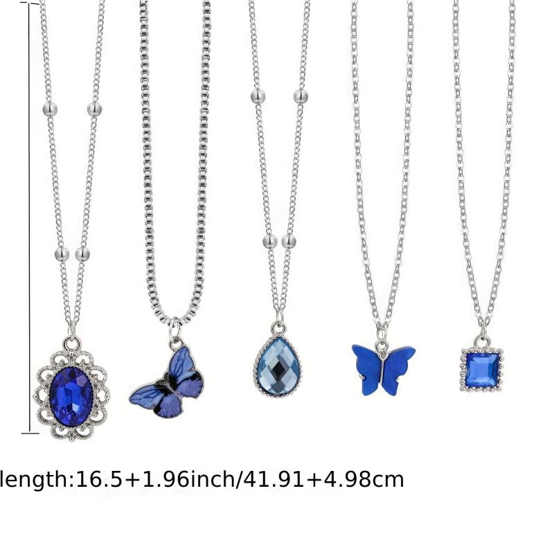 5pcs Butterfly Love Necklaces Water Drop Pendant Necklace
