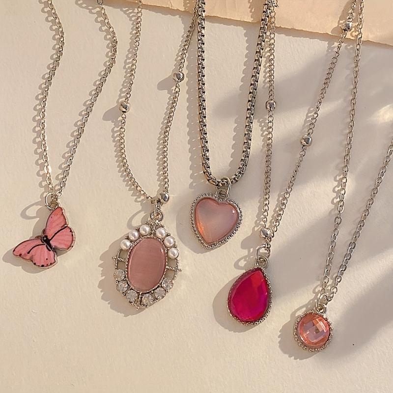 5pcs Butterfly Love Necklaces Water Drop Pendant Necklace