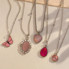 5pcs Butterfly Love Necklaces Water Drop Pendant Necklace