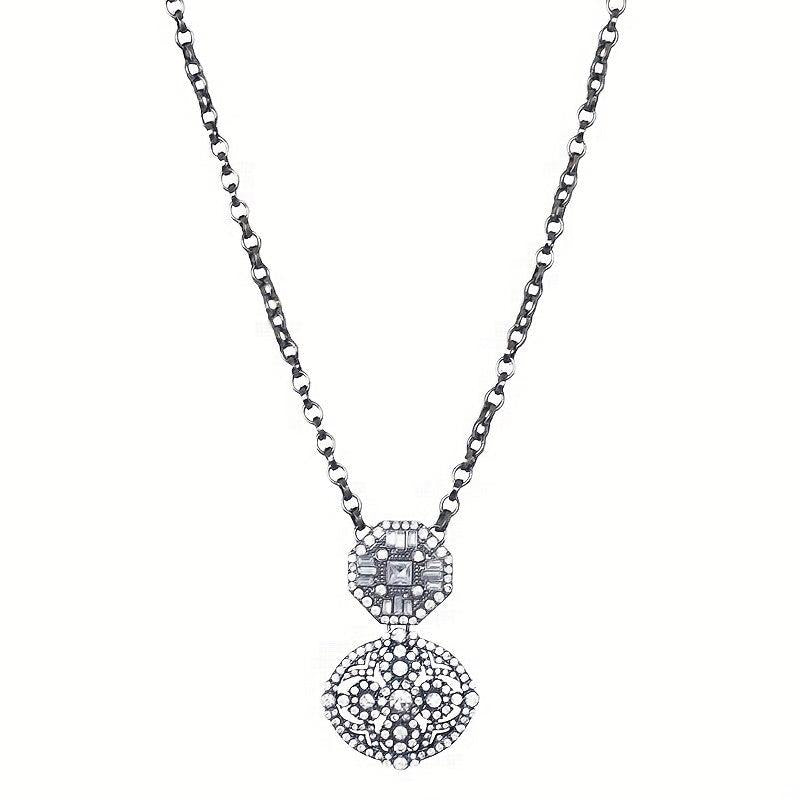 Geometric Shaped Thick Necklace with Artificial Diamond