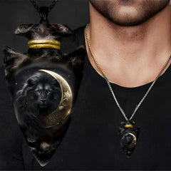 Animal Lion Pendant Geometric Triangle Chain Necklace Punk Hip Hop Men
