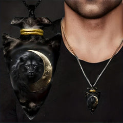 Animal Lion Pendant Geometric Triangle Chain Necklace Punk Hip Hop Men
