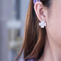 Female Purple 4 Leaf Clover Stud Earrings