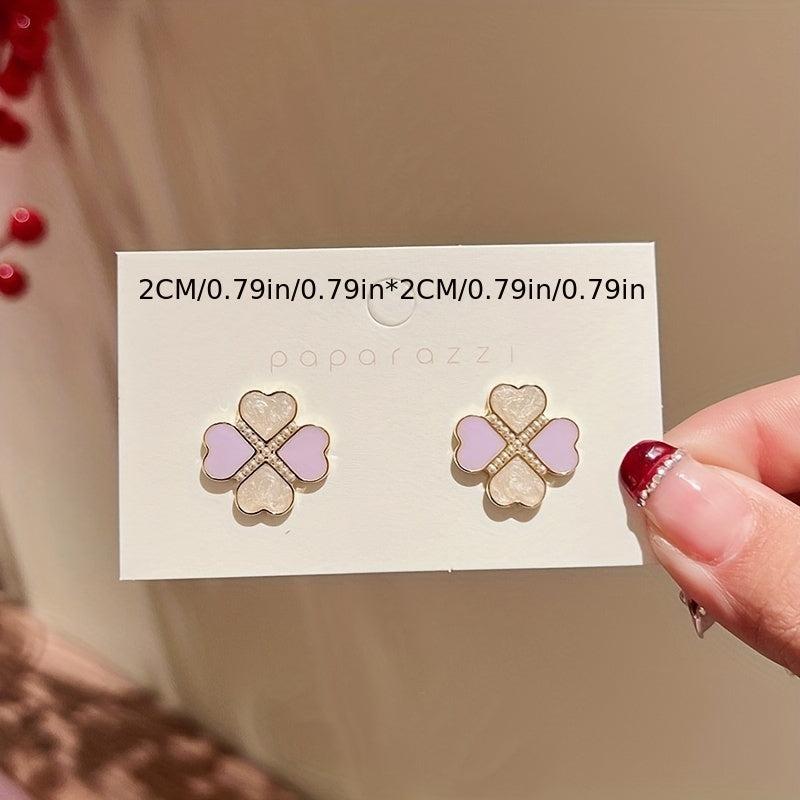 Female Purple 4 Leaf Clover Stud Earrings