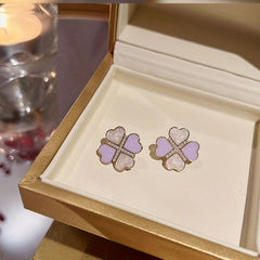 Female Purple 4 Leaf Clover Stud Earrings