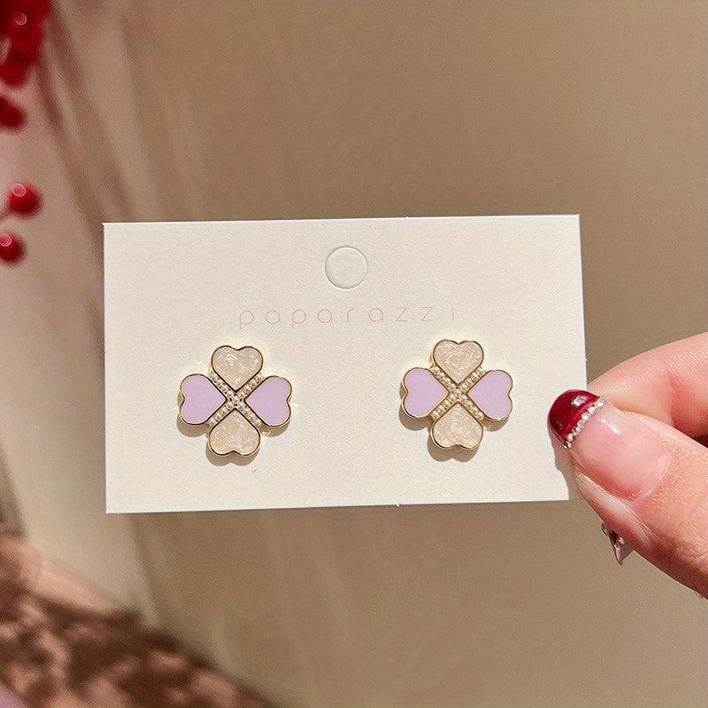 Female Purple 4 Leaf Clover Stud Earrings