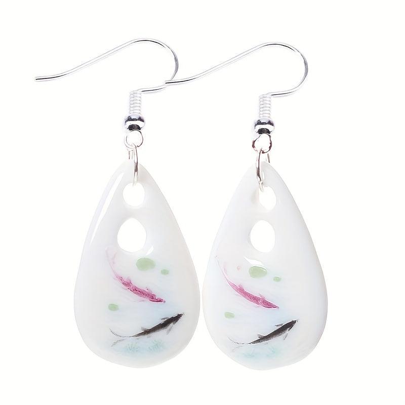 Ethnic Style Ceramic Earrings Teardrop Design