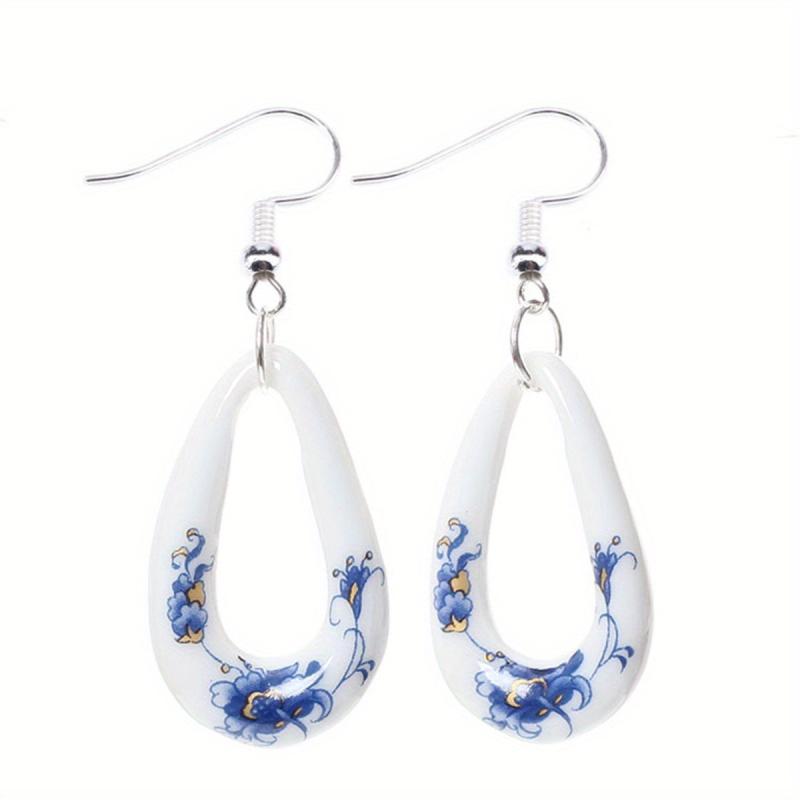 Ethnic Style Ceramic Earrings Teardrop Design
