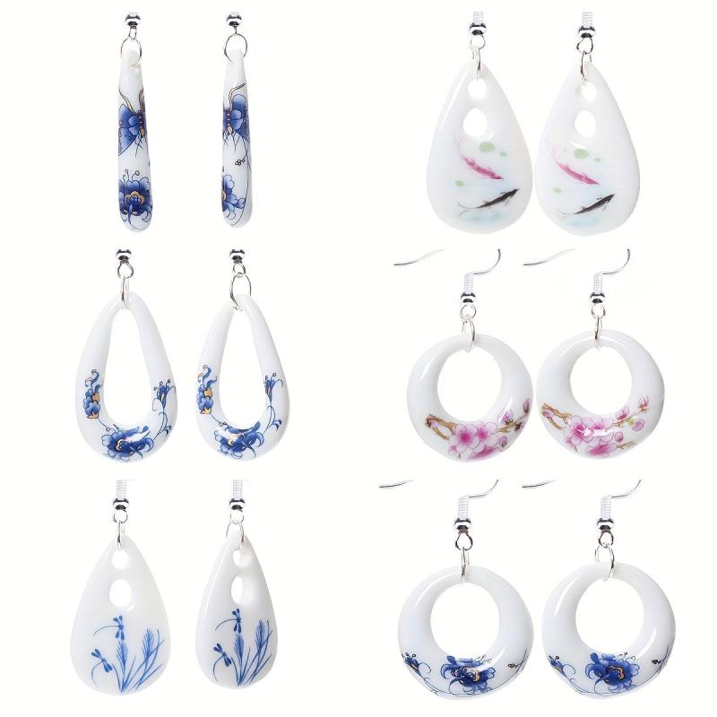 Ethnic Style Ceramic Earrings Teardrop Design