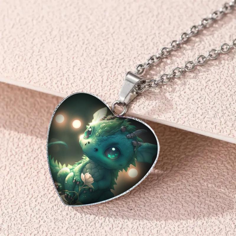 Green Dragon Animal Crystal Love Pendant Necklace Girls