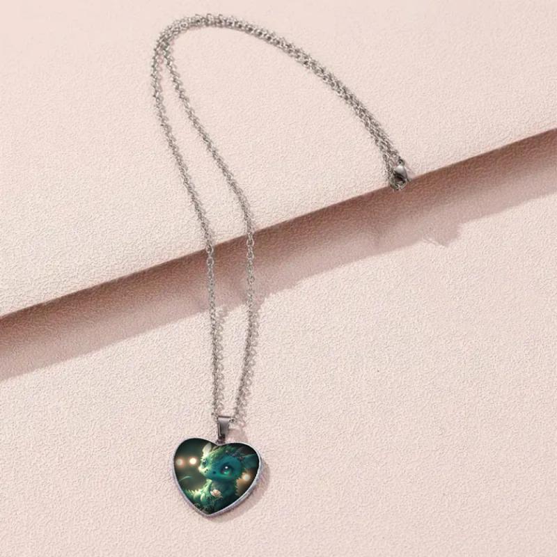 Green Dragon Animal Crystal Love Pendant Necklace Girls