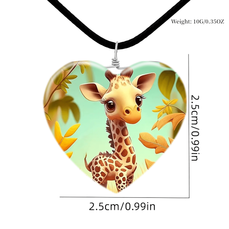 Giraffe Pattern Glass Pendant Necklace Earrings Set for Girls