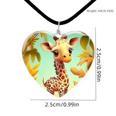 Giraffe Pattern Glass Pendant Necklace Earrings Set for Girls