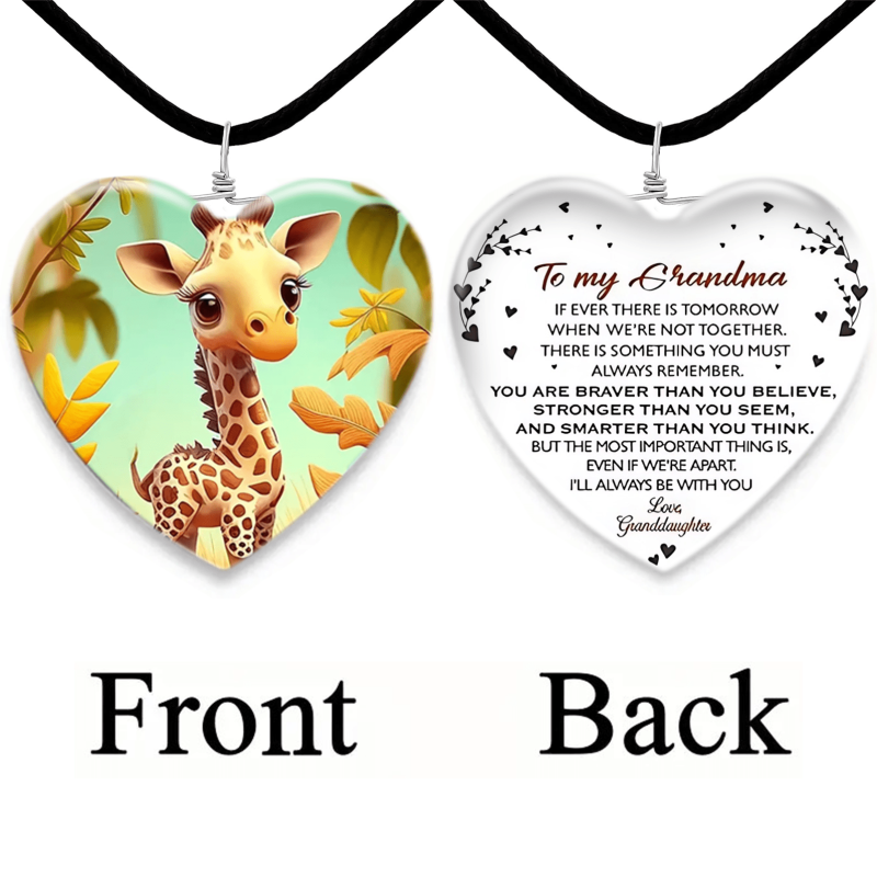 Giraffe Pattern Glass Pendant Necklace Earrings Set for Girls