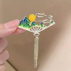 Fan Brooch Pin Clothing Accessory Party Decor