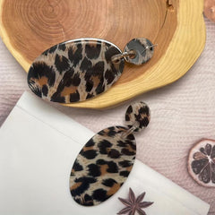 Cowboy Style Leopard Oval Stud Earrings Yellow Leopard Women Girls Jewelry
