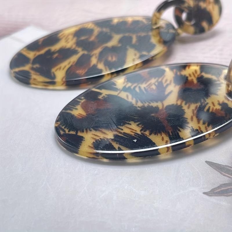 Cowboy Style Leopard Oval Stud Earrings Yellow Leopard Women Girls Jewelry