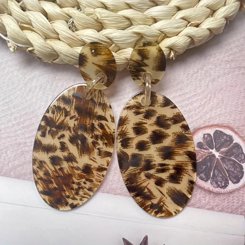 Cowboy Style Leopard Oval Stud Earrings Yellow Leopard Women Girls Jewelry