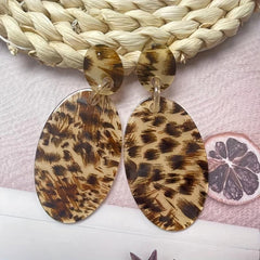 Cowboy Style Leopard Oval Stud Earrings Yellow Leopard Women Girls Jewelry