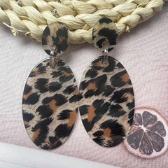 Cowboy Style Leopard Oval Stud Earrings Yellow Leopard Women Girls Jewelry