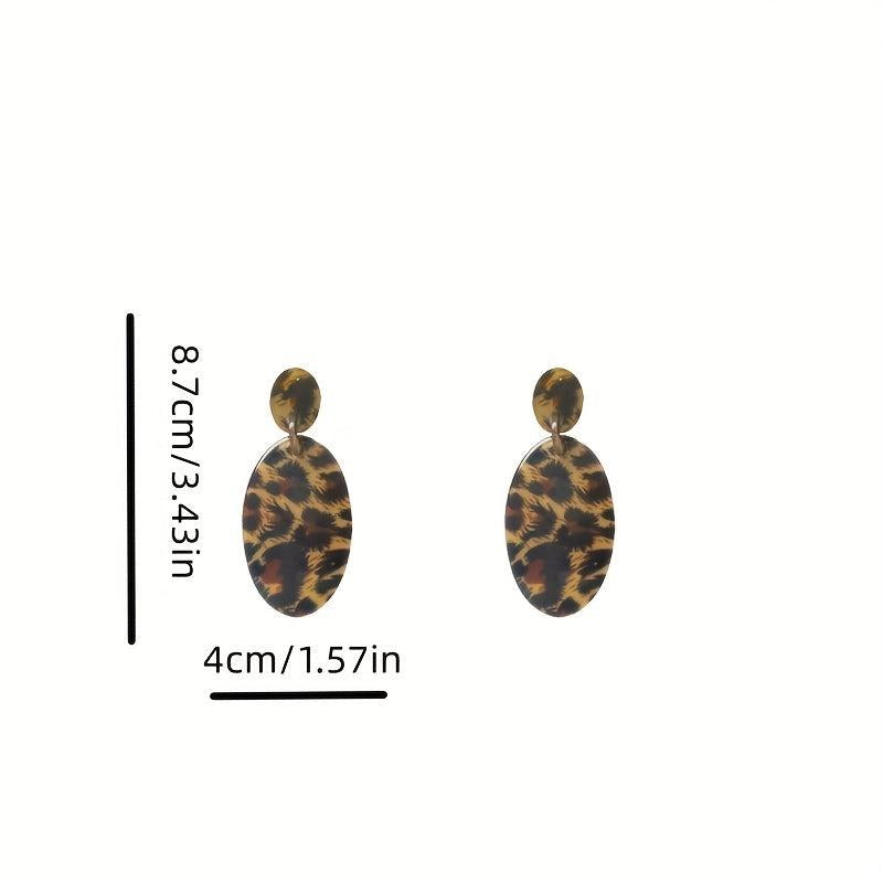 Cowboy Style Leopard Oval Stud Earrings Yellow Leopard Women Girls Jewelry