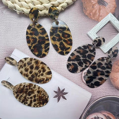 Cowboy Style Leopard Oval Stud Earrings Yellow Leopard Women Girls Jewelry