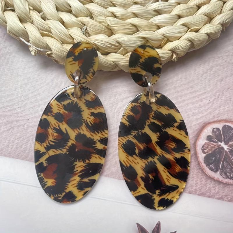 Cowboy Style Leopard Oval Stud Earrings Yellow Leopard Women Girls Jewelry