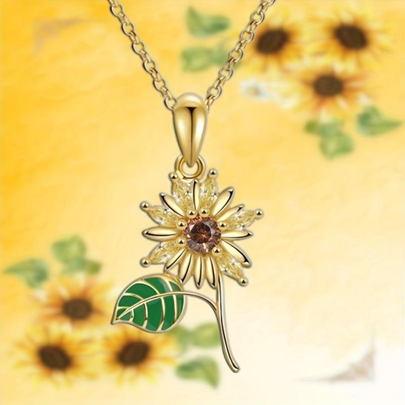 Sunflower Pendant Necklace For Women Ladies Flowers Jewelry Romantic Gift