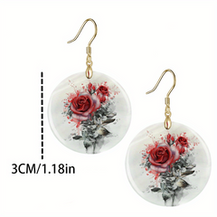 Red Rose Acrylic Pendant Earrings Retro Party Jewelry