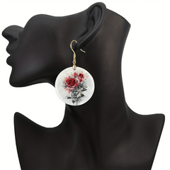 Red Rose Acrylic Pendant Earrings Retro Party Jewelry