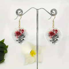 Red Rose Acrylic Pendant Earrings Retro Party Jewelry