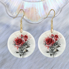 Red Rose Acrylic Pendant Earrings Retro Party Jewelry