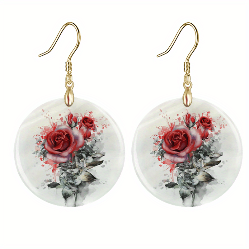 Red Rose Acrylic Pendant Earrings Retro Party Jewelry