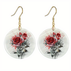 Red Rose Acrylic Pendant Earrings Retro Party Jewelry
