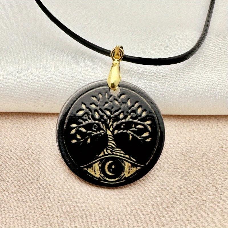 Yellow Life Tree Pendant Necklace Chain Halloween Christmas Gift