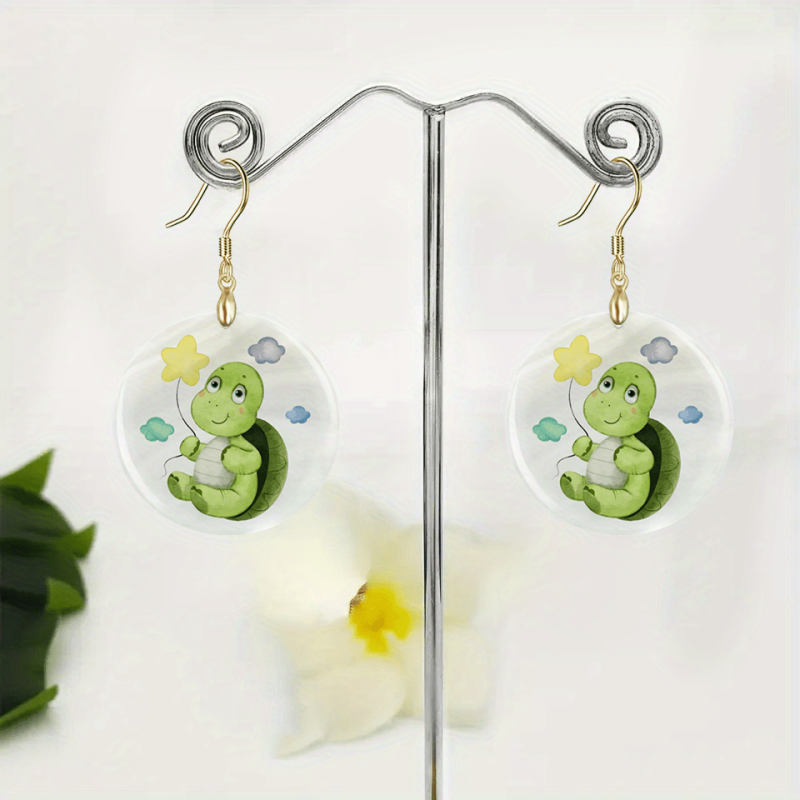 Green Turtle Acrylic Pendant Earrings Party Jewelry