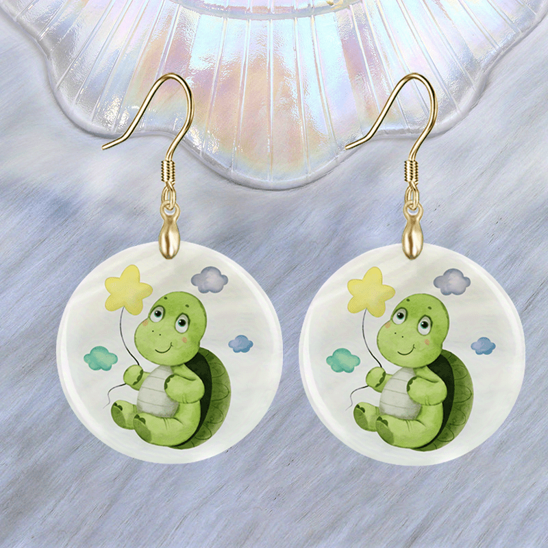 Green Turtle Acrylic Pendant Earrings Party Jewelry