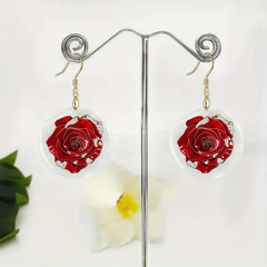 Cartoon Red Rose Round Acrylic Pendant Earrings Party Jewelry