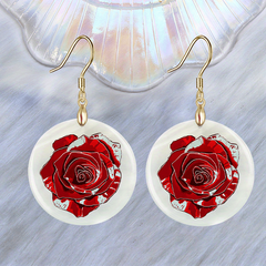 Cartoon Red Rose Round Acrylic Pendant Earrings Party Jewelry