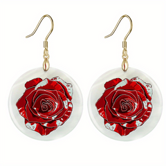 Cartoon Red Rose Round Acrylic Pendant Earrings Party Jewelry
