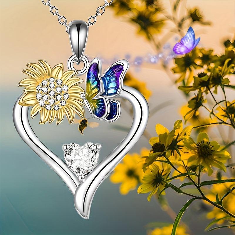 Heart Shaped Butterfly Sunflower Pendant Toy - Gift for Anniversary or Christmas