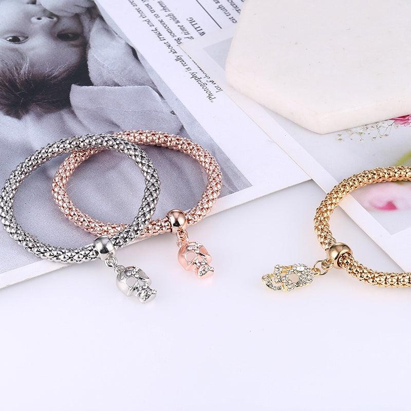 3pcs Diamond Skull Elastic Corn Chain Bracelets
