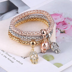 3pcs Diamond Skull Elastic Corn Chain Bracelets