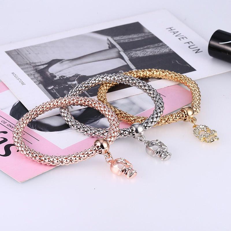 3pcs Diamond Skull Elastic Corn Chain Bracelets