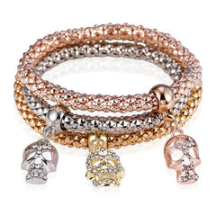 3pcs Diamond Skull Elastic Corn Chain Bracelets