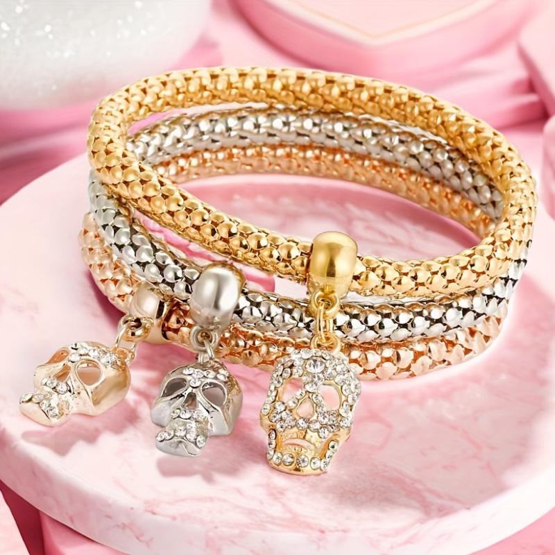 3pcs Diamond Skull Elastic Corn Chain Bracelets