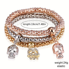 3pcs Diamond Skull Elastic Corn Chain Bracelets