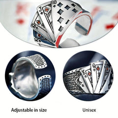 Playing Card Rings Unisex Open Ring Flush Playing Card Luck