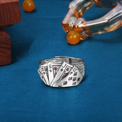 Playing Card Rings Unisex Open Ring Flush Playing Card Luck